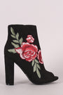 Wild Diva Lounge Embroidered Floral Chunky Heeled Ankle Boots