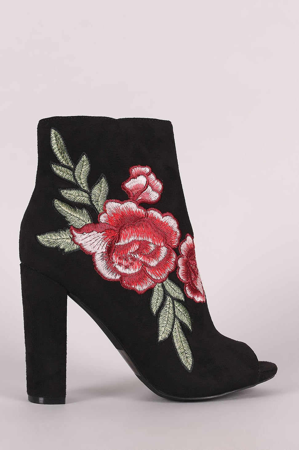 Wild Diva Lounge Embroidered Floral Chunky Heeled Ankle Boots