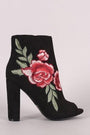 Wild Diva Lounge Embroidered Floral Chunky Heeled Ankle Boots