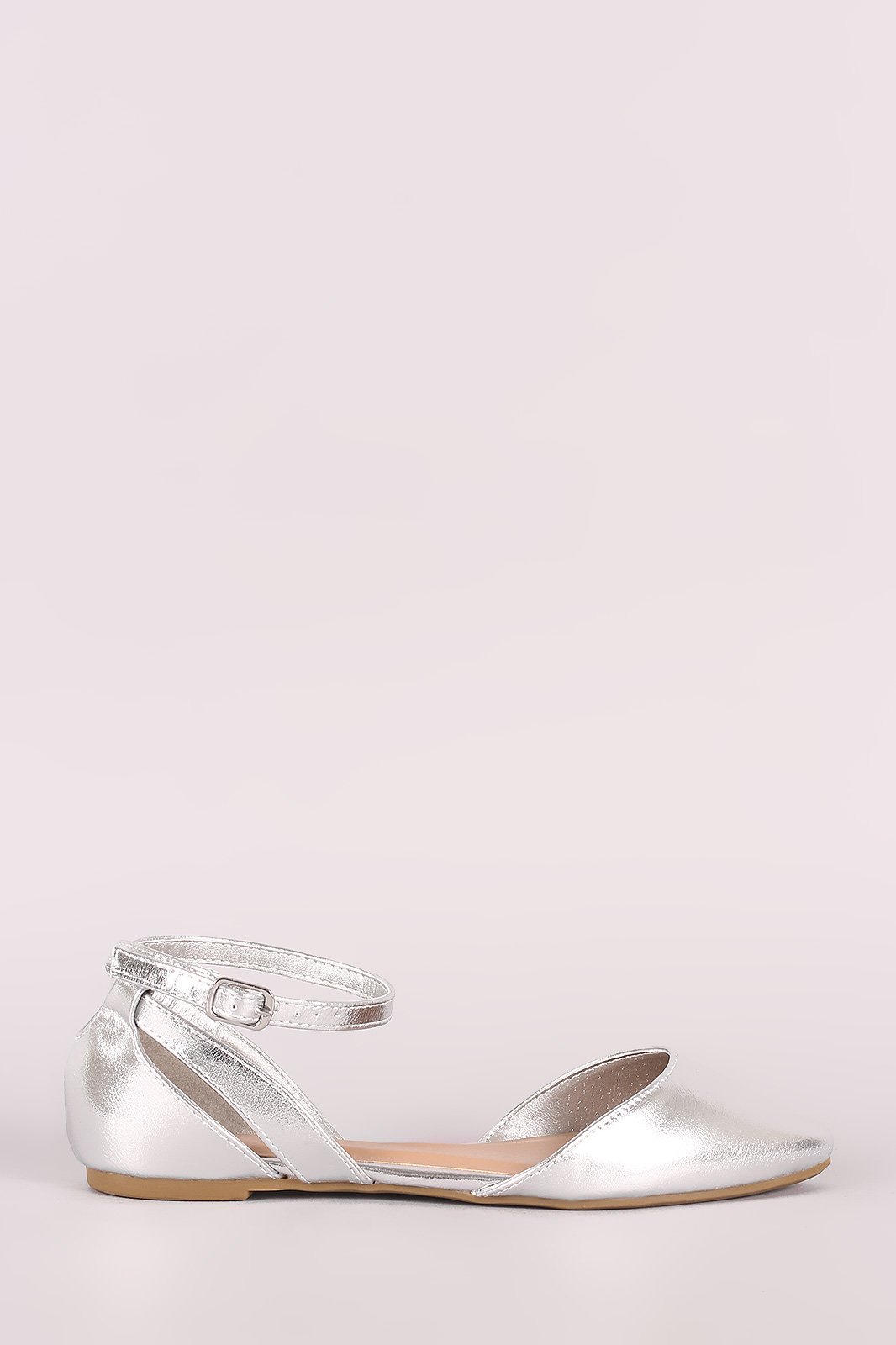 Bamboo Metallic Crisscross Back Pointy Toe Ballet Flat