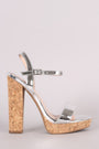 Shoe Republic LA Metallic Open Toe Cork Heel