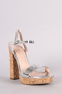 Shoe Republic LA Metallic Open Toe Cork Heel