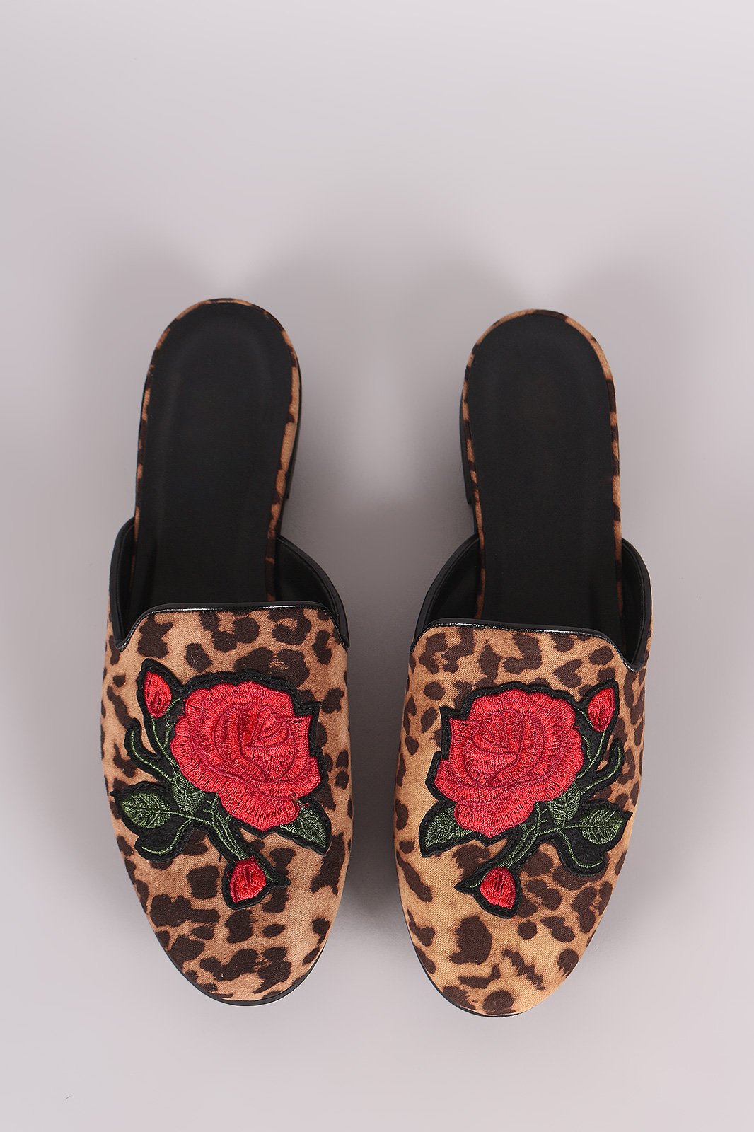 Paprika Cheetah Print Suede Rosette Patch Mule Flat