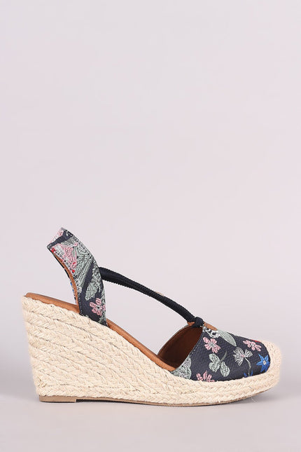 City Classified Floral Borcade Espadrille Platform Wedge