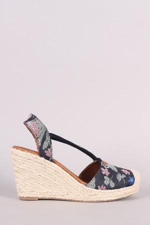 City Classified Floral Borcade Espadrille Platform Wedge
