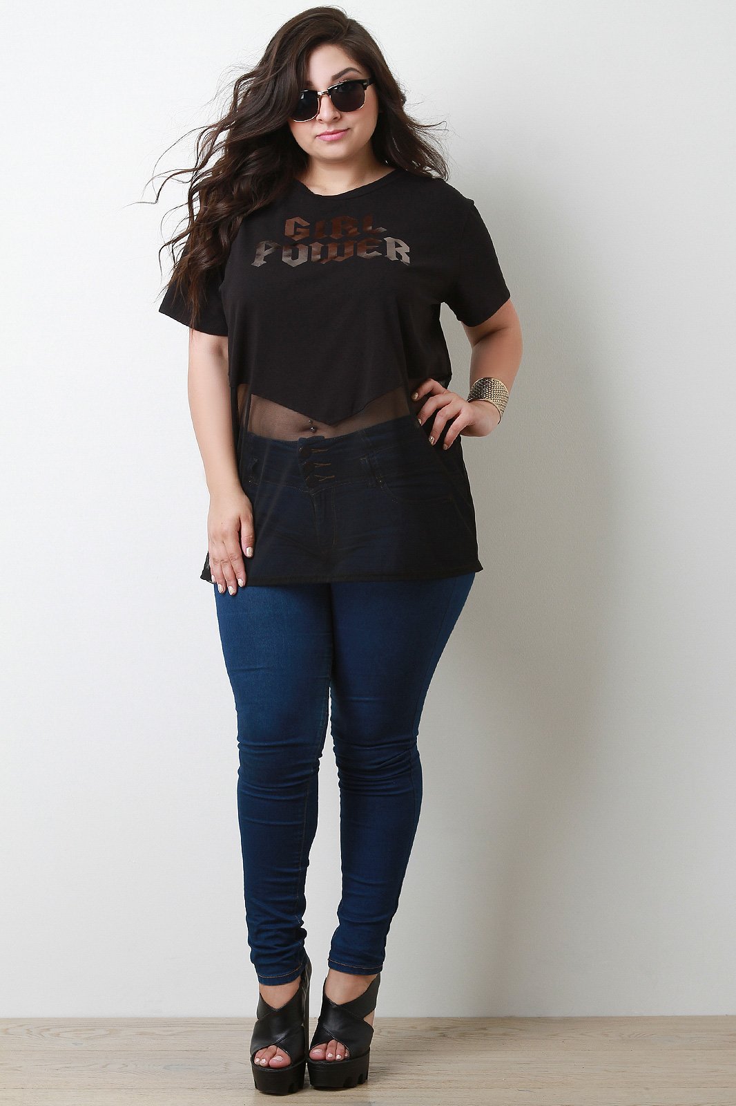 Girl Power Contrast Mesh Short Sleeve Top - NoveltyOne