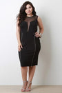 Sleeveless Mesh Yoke Zippered Front Midi Dress
