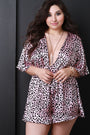 Leopard Print Satin Plunging V-Neck Romper