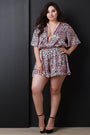 Leopard Print Satin Plunging V-Neck Romper