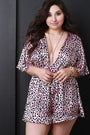 Leopard Print Satin Plunging V-Neck Romper