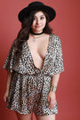Leopard Print Satin Plunging V-Neck Romper