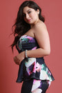 Textured Floral Print Strapless Peplum Top
