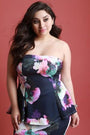 Textured Floral Print Strapless Peplum Top
