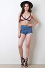 American Flag Print Crochet Trim Bralette Top