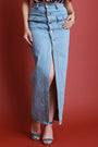 Front Slit Button-Up Denim Maxi Skirt - NoveltyOne