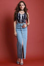 Front Slit Button-Up Denim Maxi Skirt - NoveltyOne