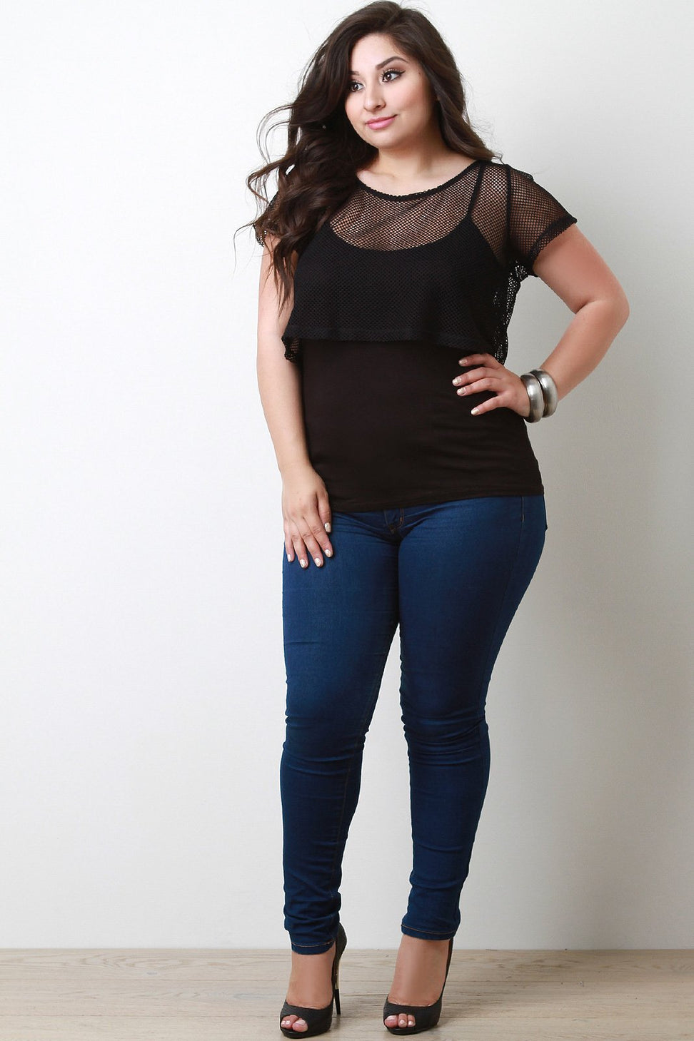 Two Piece Crop Mesh With Spaghetti Tank Top