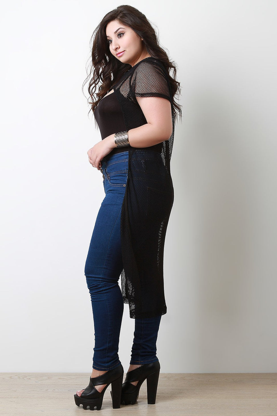 Mesh Cropped Front Cutout Maxi Top