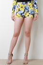 Textured Knit Splattered Floral High Waisted Shorts