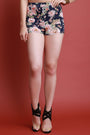 Stretchy Knit Floral Print High Waisted Shorts