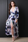 Floral Print Long Sleeve Surplice Maxi Dress