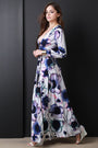 Floral Print Long Sleeve Surplice Maxi Dress