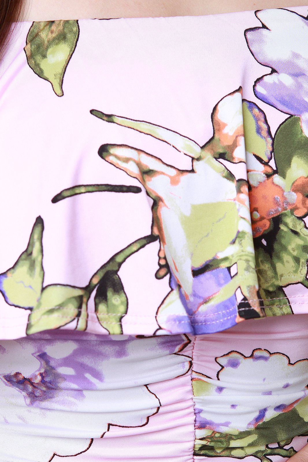 Floral Print Ruffle Bardot Front Slit Maxi Dress