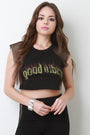 Good Vibes Fishnet Cap Sleeve Boxy Crop Top