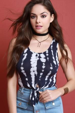 Tied Crop Hem Tie-Dye Sleeveless Top