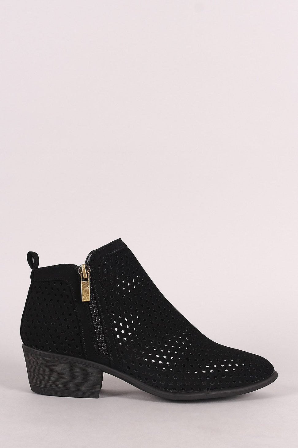 Bamboo Perforated Nubuck Almond Toe Ankle Boots