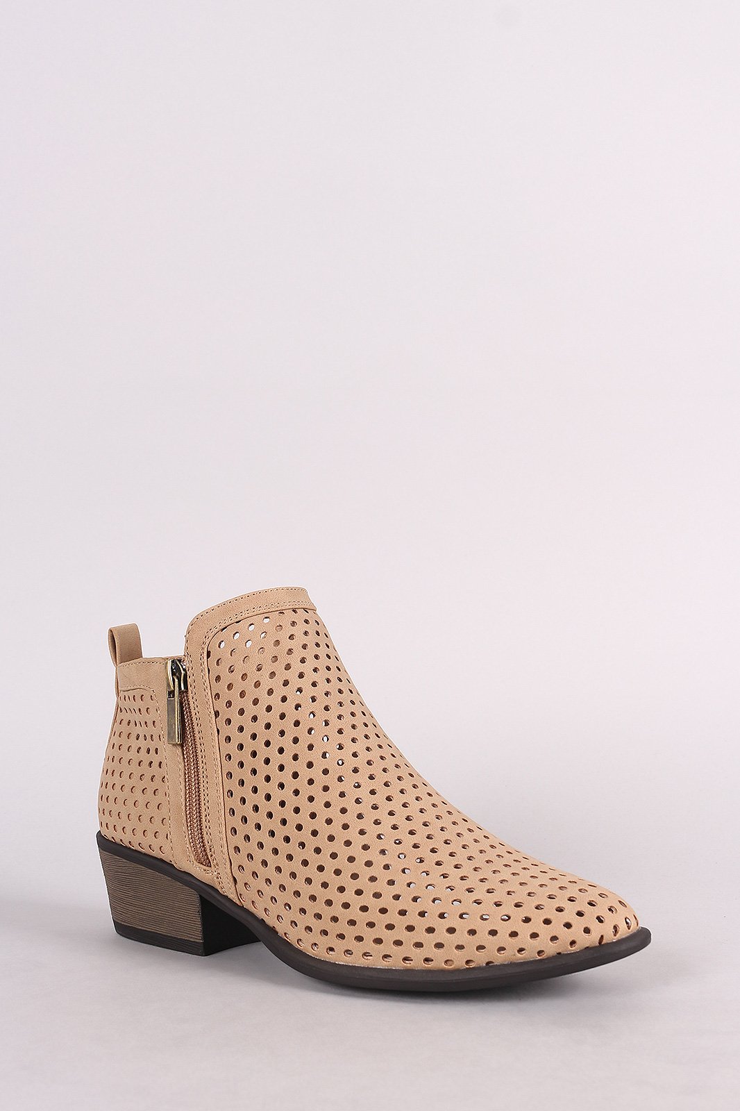 Bamboo Perforated Nubuck Almond Toe Ankle Boots