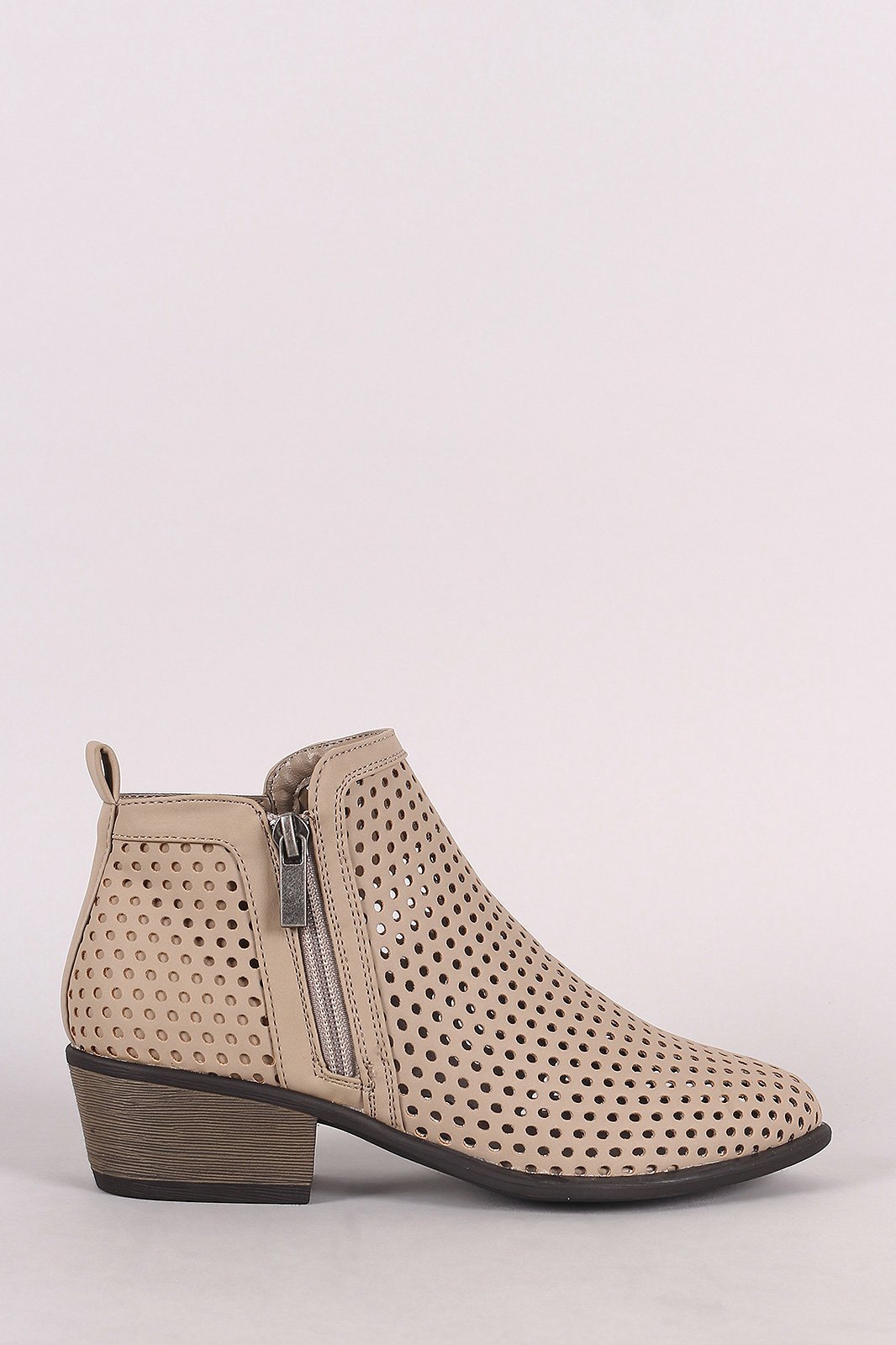 Bamboo Perforated Nubuck Almond Toe Ankle Boots