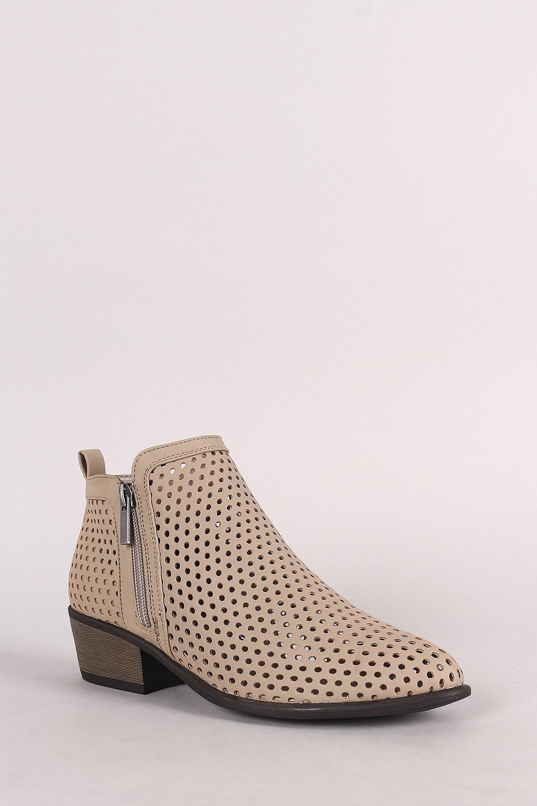 Bamboo Perforated Nubuck Almond Toe Ankle Boots