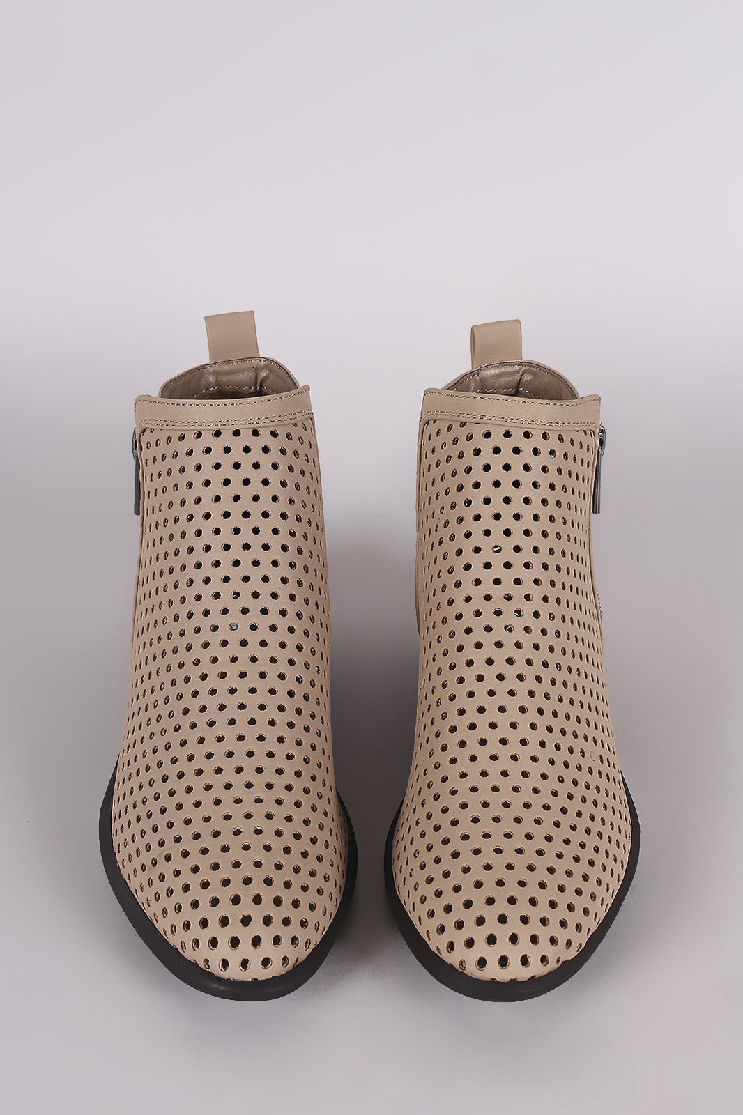 Bamboo Perforated Nubuck Almond Toe Ankle Boots