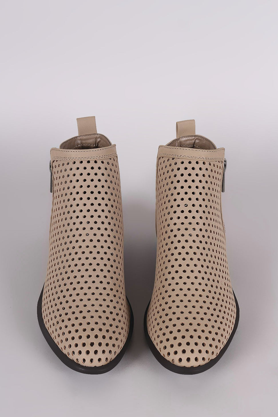 Bamboo Perforated Nubuck Almond Toe Ankle Boots