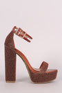 Bamboo Foiled Metallic Fabric Clear Ankle Strap Platform Heel