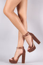Bamboo Foiled Metallic Fabric Clear Ankle Strap Platform Heel