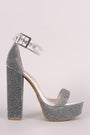 Bamboo Foiled Metallic Fabric Clear Ankle Strap Platform Heel