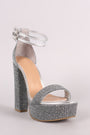 Bamboo Foiled Metallic Fabric Clear Ankle Strap Platform Heel