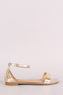 Bamboo Metallic Patent Open Toe Ankle Strap Flat Sandal