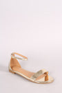 Bamboo Metallic Patent Open Toe Ankle Strap Flat Sandal