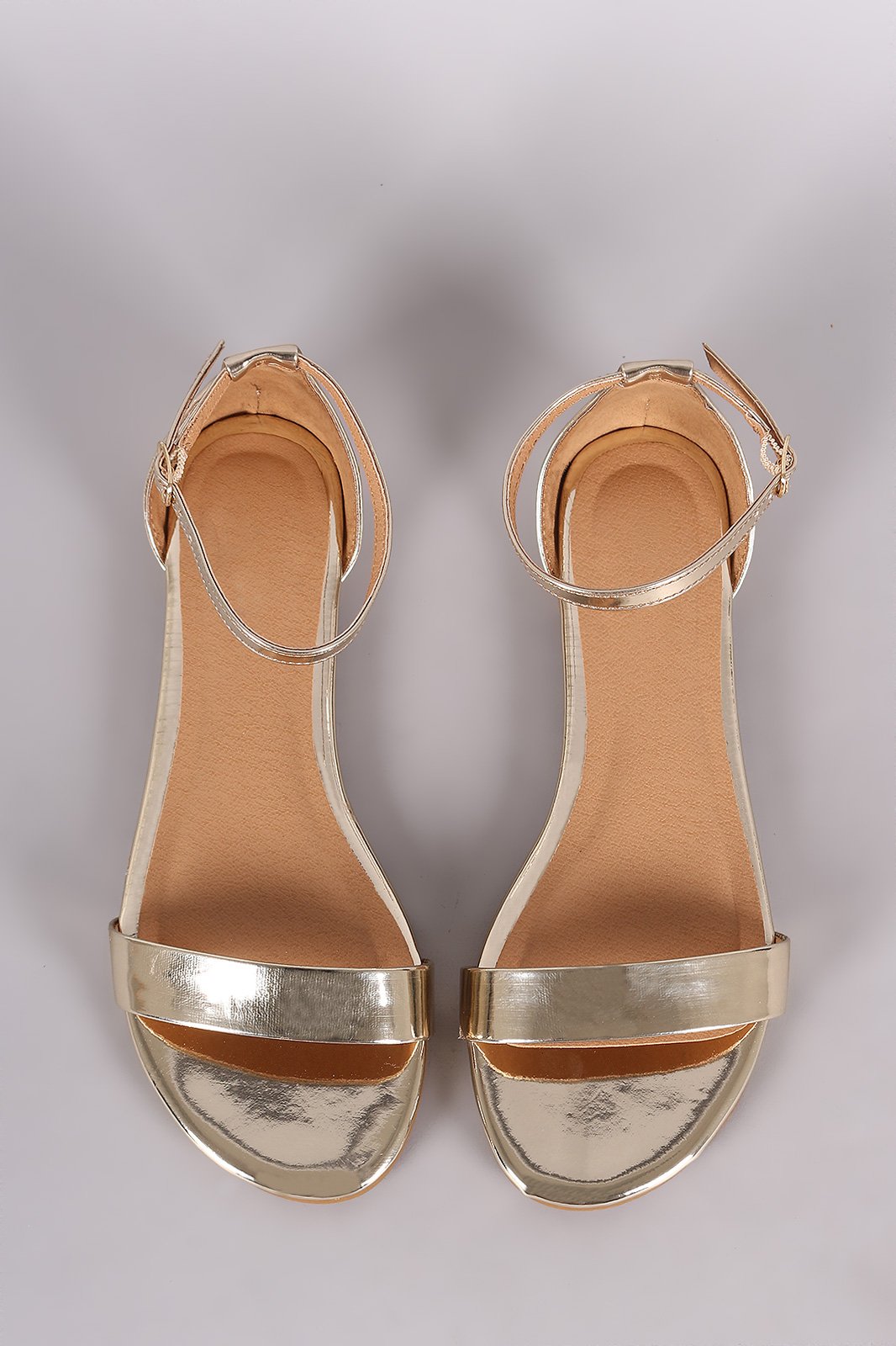 Bamboo Metallic Patent Open Toe Ankle Strap Flat Sandal