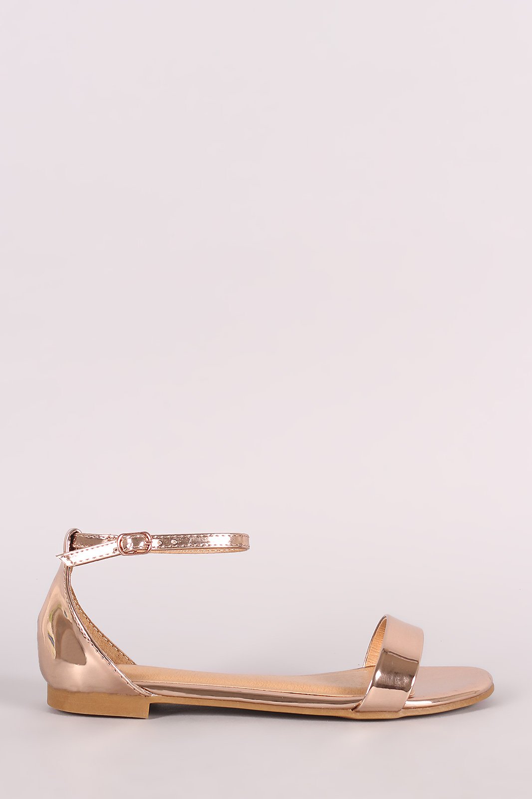 Bamboo Metallic Patent Open Toe Ankle Strap Flat Sandal