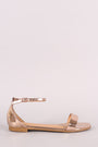 Bamboo Metallic Patent Open Toe Ankle Strap Flat Sandal
