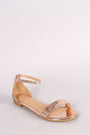 Bamboo Metallic Patent Open Toe Ankle Strap Flat Sandal