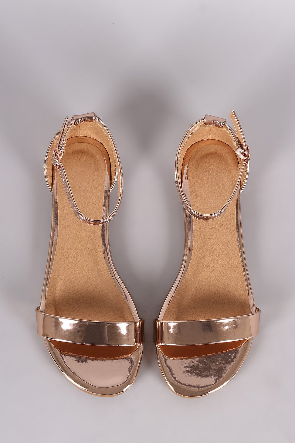 Bamboo Metallic Patent Open Toe Ankle Strap Flat Sandal