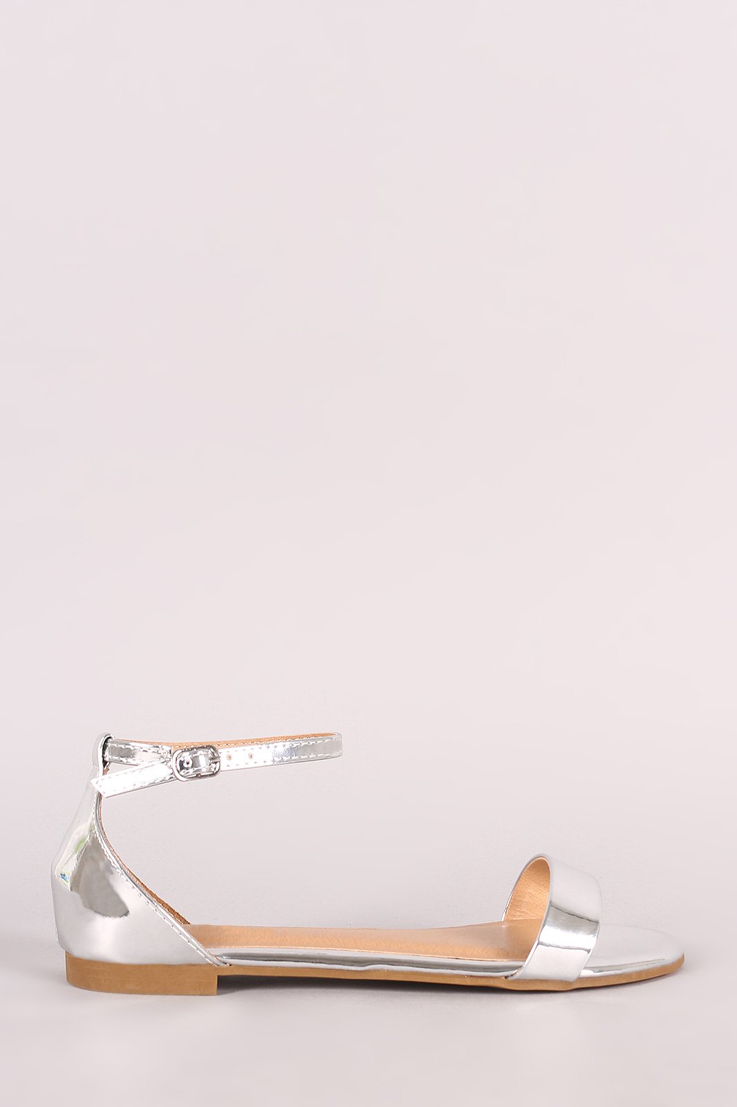 Bamboo Metallic Patent Open Toe Ankle Strap Flat Sandal