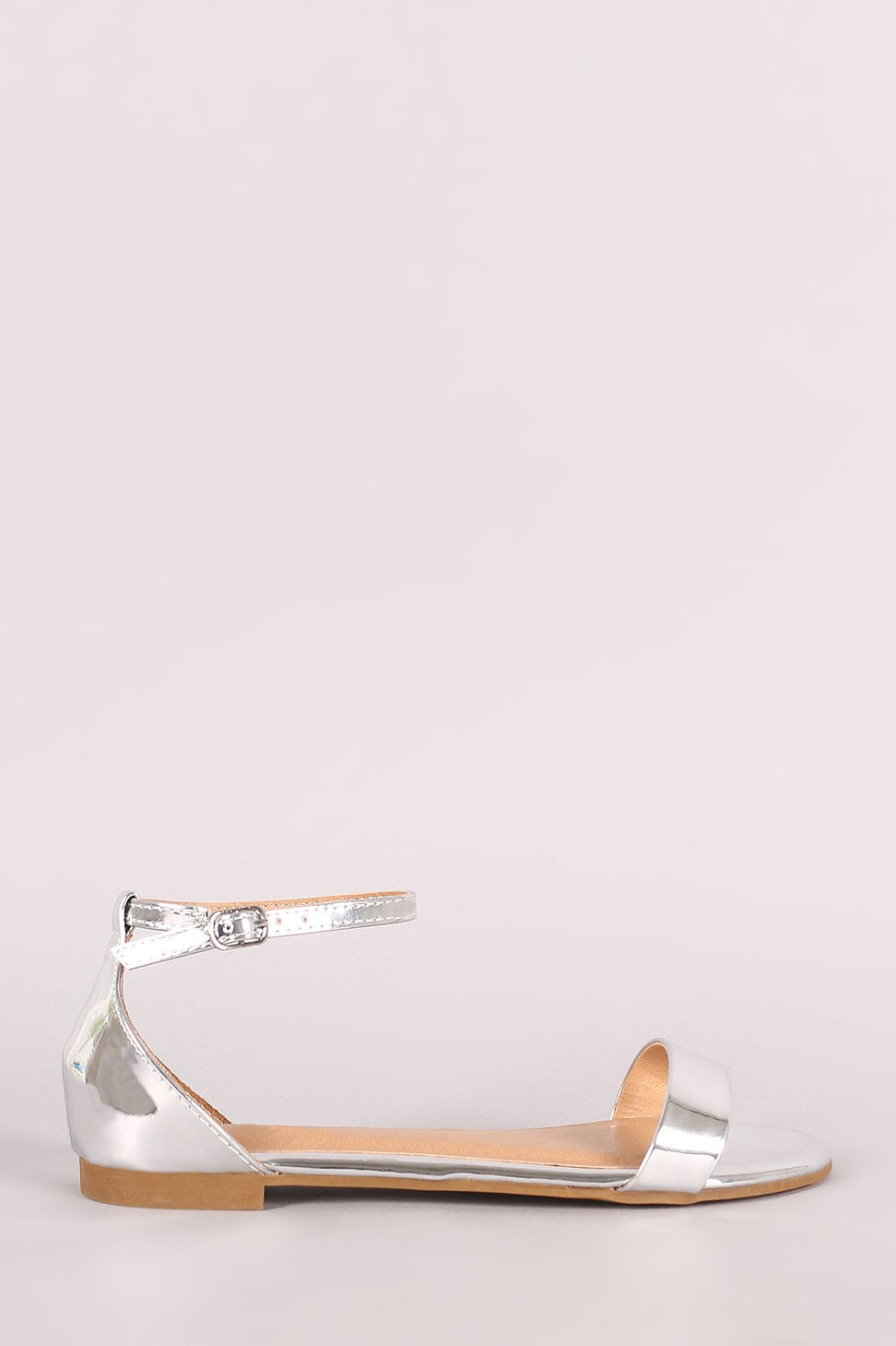 Bamboo Metallic Patent Open Toe Ankle Strap Flat Sandal