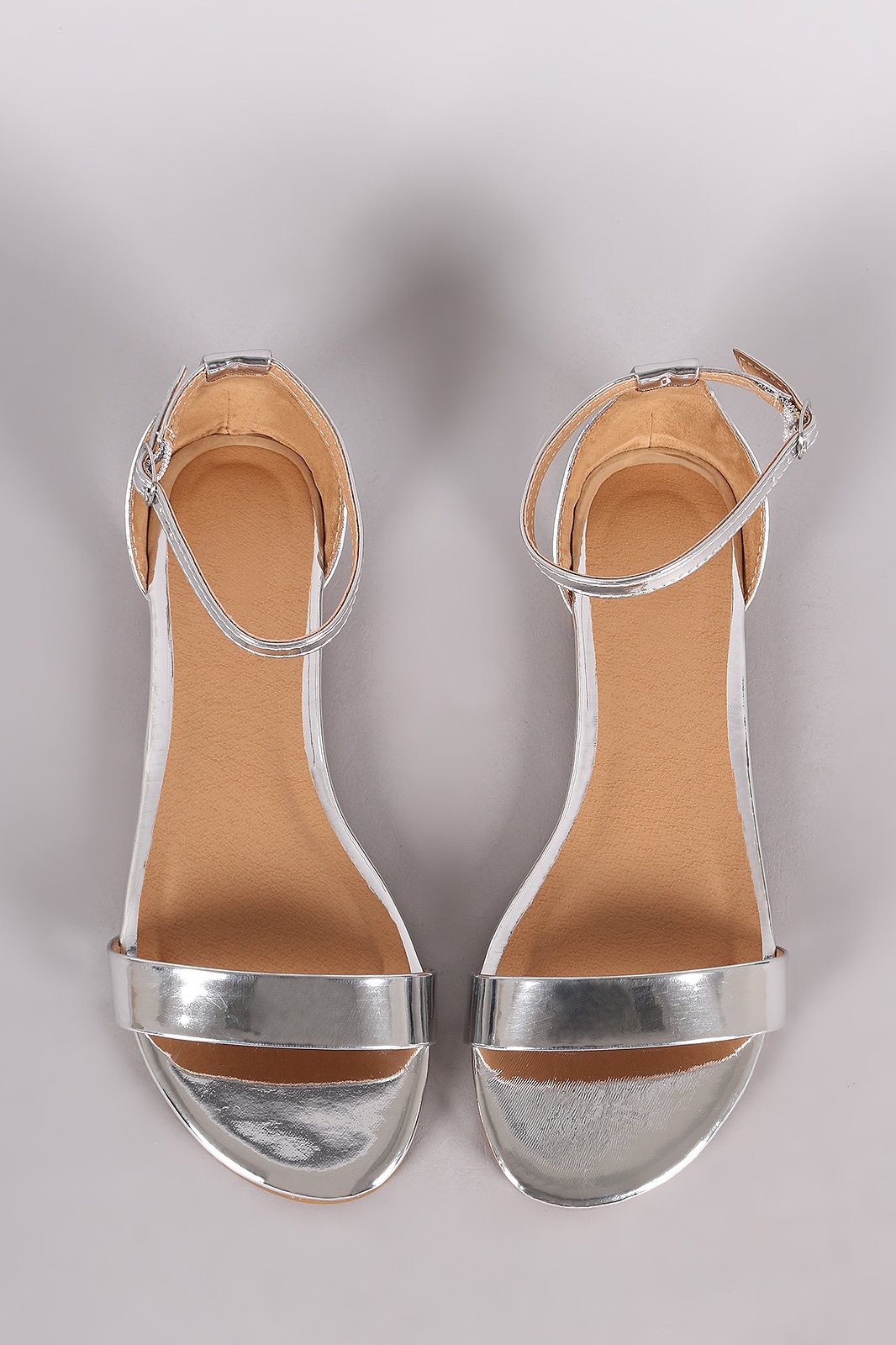 Bamboo Metallic Patent Open Toe Ankle Strap Flat Sandal