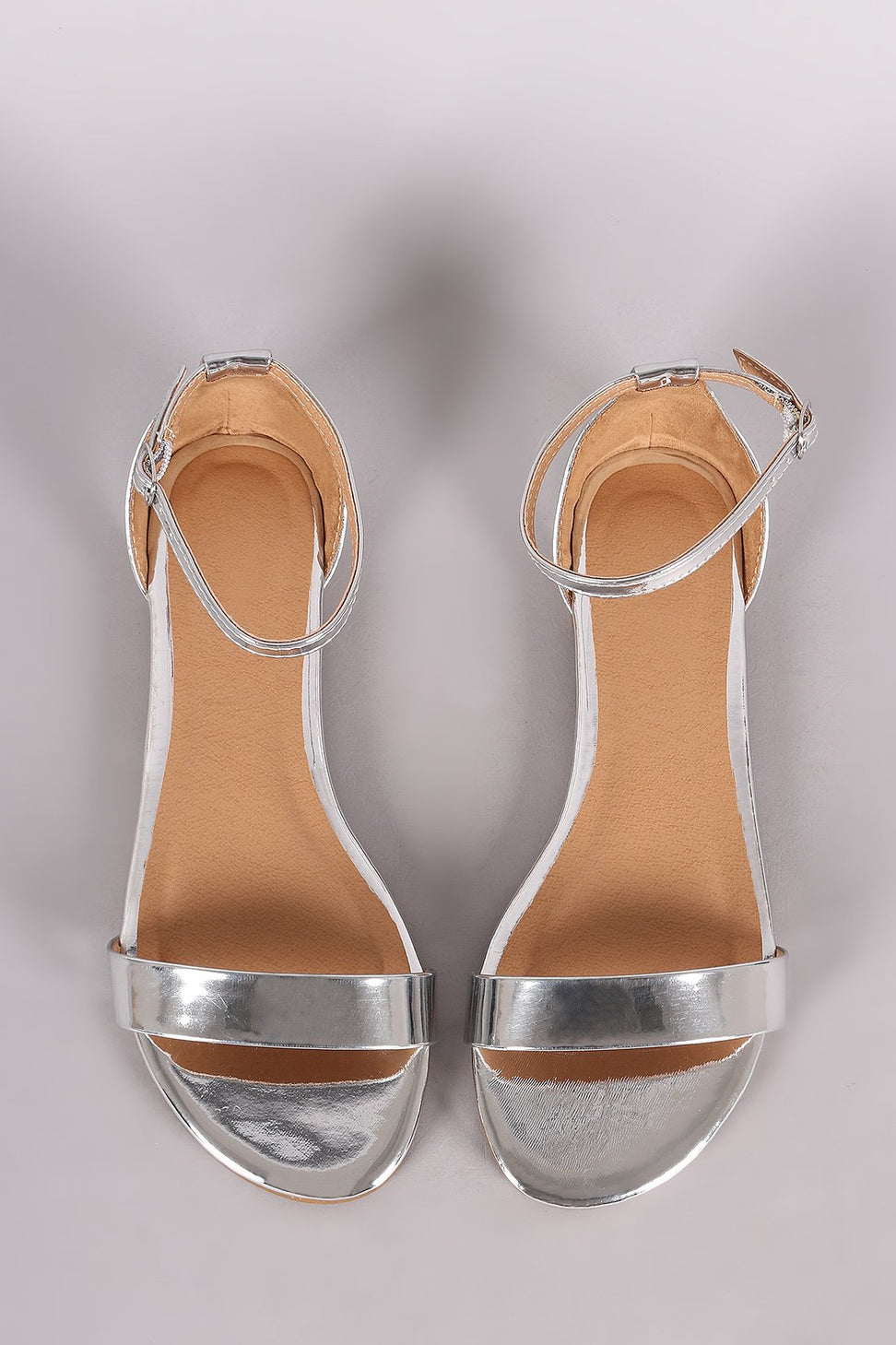 Bamboo Metallic Patent Open Toe Ankle Strap Flat Sandal